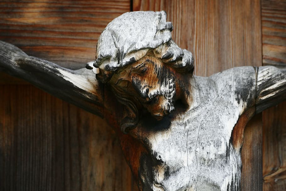 jesus christ, nailed, cross, wooden, statue, crucifix, wayside cross, carved, wooden cross, cemetery