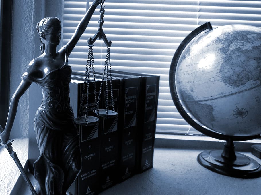 greyscale photo, desk globe, four, book series, greyscale, desk, globe, lady justice, legal, law