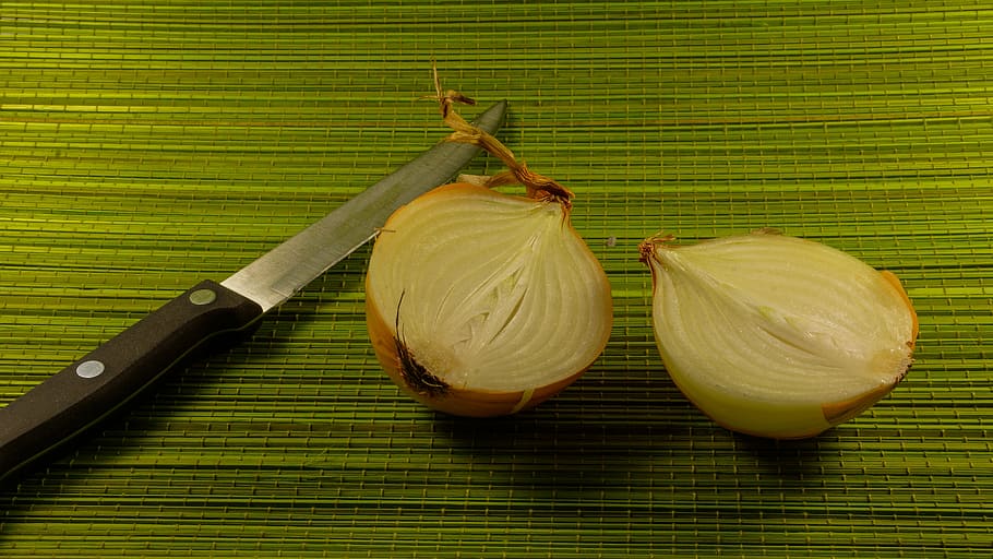 onion, food, cooking, knife, vegetable, half, halves, cuisine, fresh, ingredient