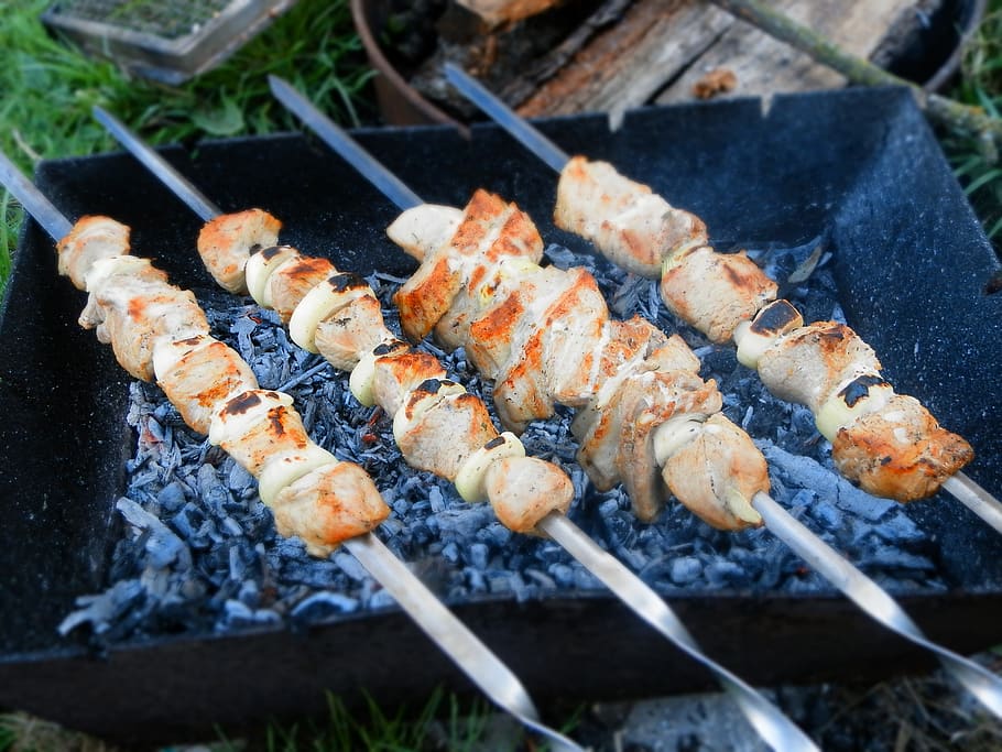 shish kebab, coals, skewers, barbecue, food, food and drink, barbecue grill, freshness, grilled, meat