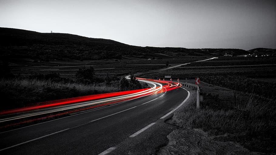 タイムラプス写真, 道路, 通り, 夜, ライト, エネルギー, 車, 長時間露光, 光跡, 動き