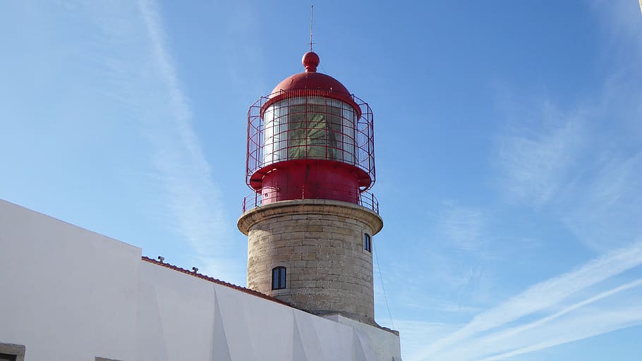 lighthouse, sagres, southern tip of portugal, algarve, cabo de são vicente, coast, portugal, low angle view, building exterior, architecture