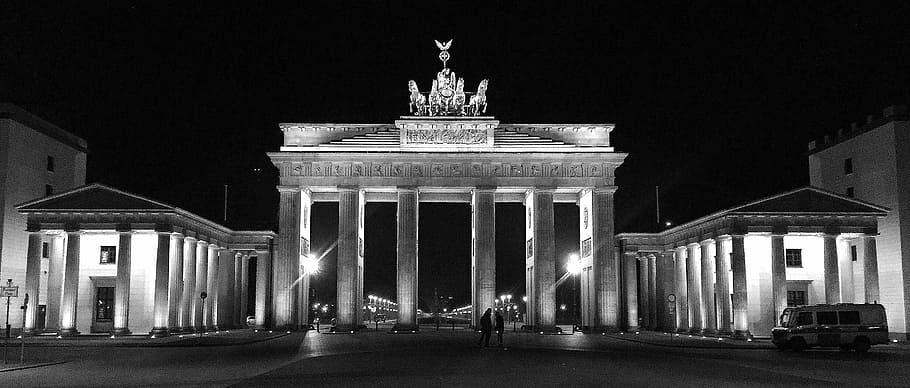Berlin, Brandenburg, Tujuan, gerbang brandenburg, tengara, quadriga, bangunan, arsitektur, malam, eksterior bangunan
