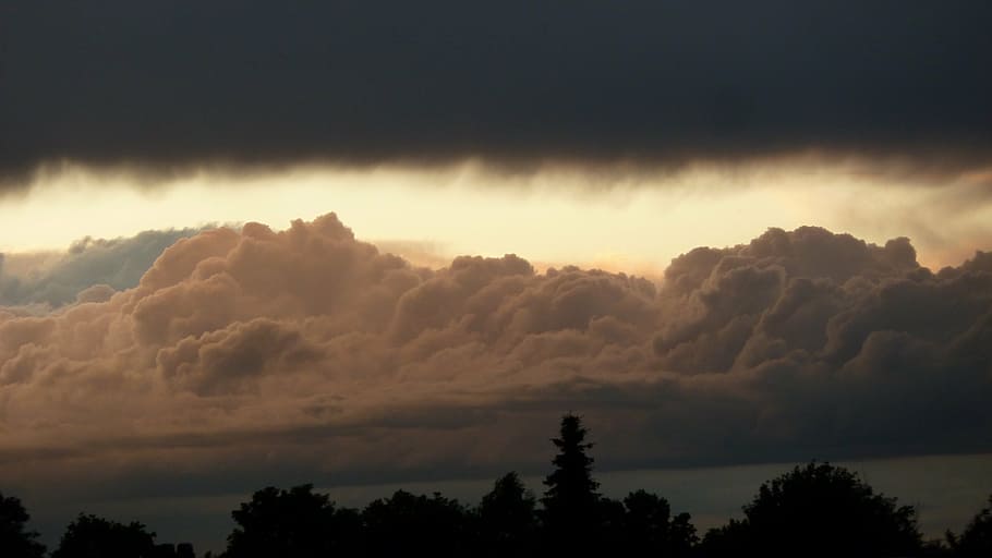 fotografi siluet, pohon, putih, awan, abendstimmung, badai petir, cummulus nimbus, suasana hati, panorama, pandangan