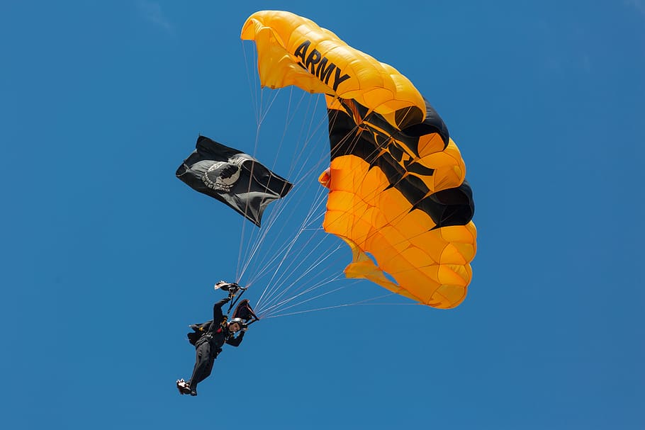 us army, parachute, skydiving, teamwork, coordination, jump, military, sky, team, landing