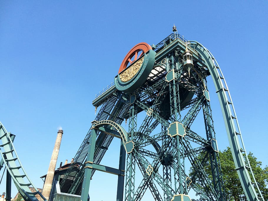 efteling, baron 1898, theme, roller coaster, holiday, famous Place, low angle view, sky, blue, clear sky