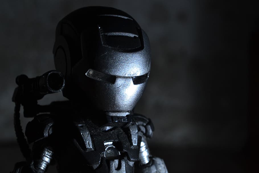 homem de ferro, miniatura, maquete, super-herói, super, herói, terno preto, traje de batalha, máquina de guerra, robótica