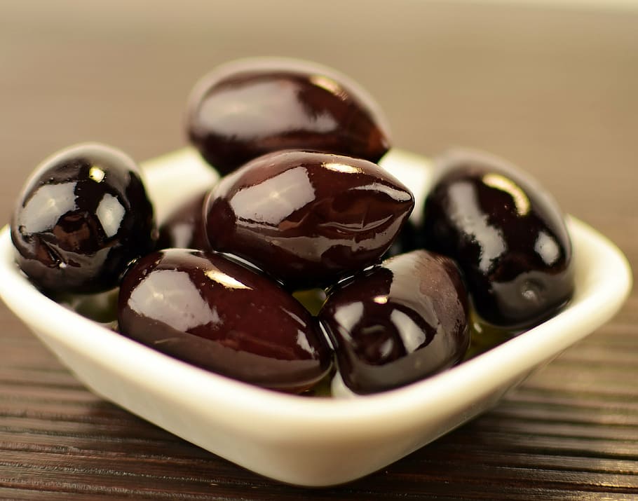 white ceramic bowl, olives, black, food, ingredient, cuisine, fresh, vegetarian, mediterranean, healthy