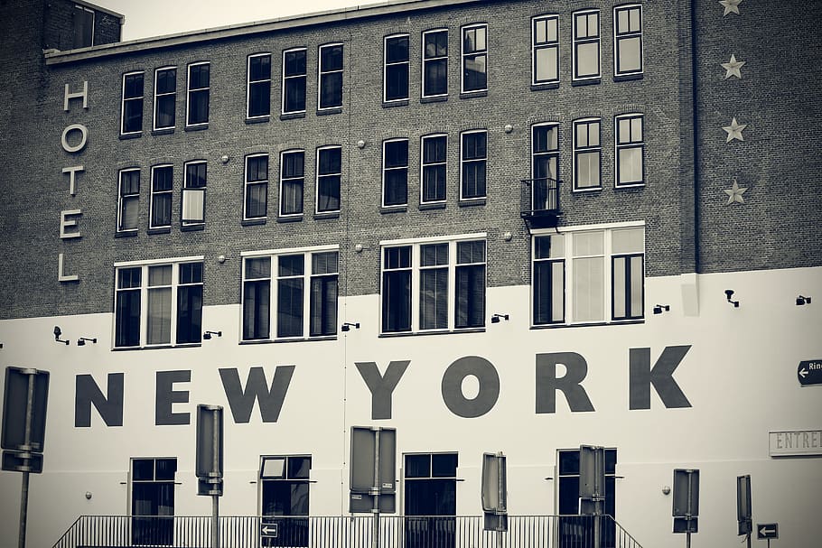 arquitectura, edificio, infraestructura, hotel, nueva york, punto de referencia, blanco y negro, exterior del edificio, estructura construida, ventana
