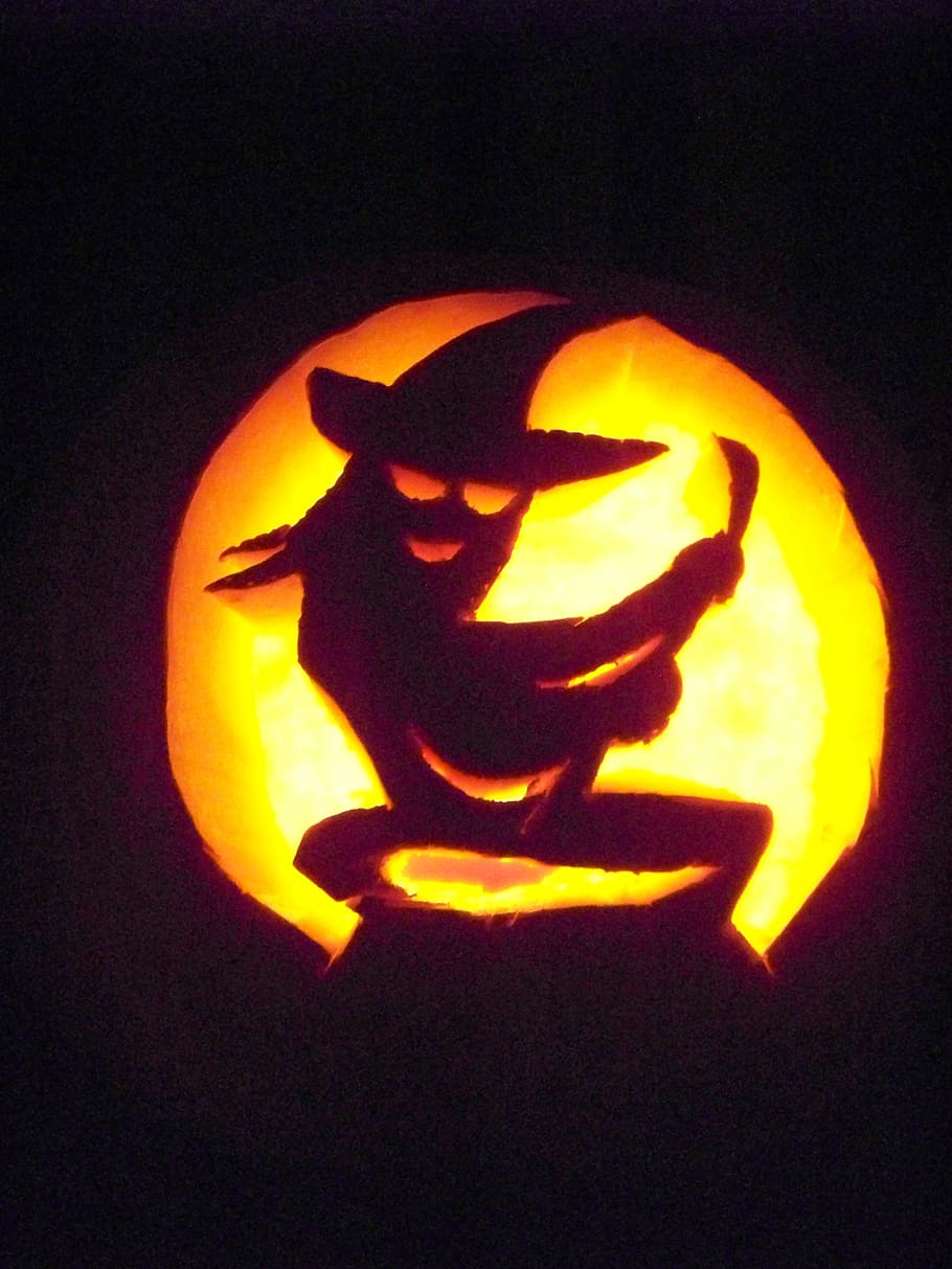 Jack-o-lantern, calabaza, halloween, bruja, tallado, color naranja, víspera de todos los santos, iluminado, jack o 'lantern, noche