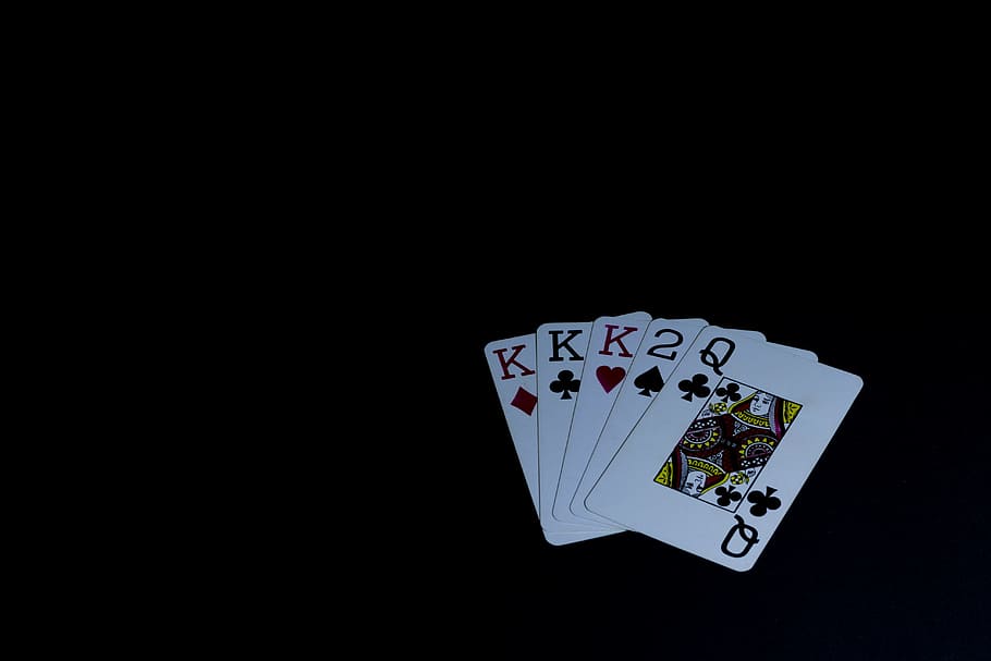five playing cards, Poker, Table, Deck, Card Game, Luck, poker, table, gambling, studio shot, black background