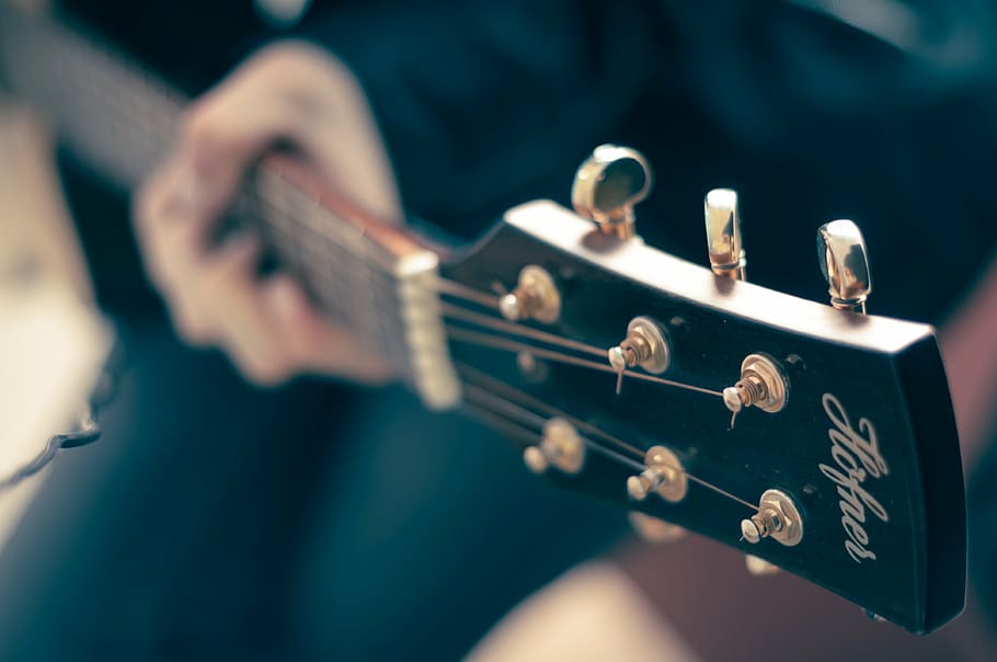 selective, focus photography, person, playing, guitar, classical guitar, acoustic guitar, electric guitar, musician, band