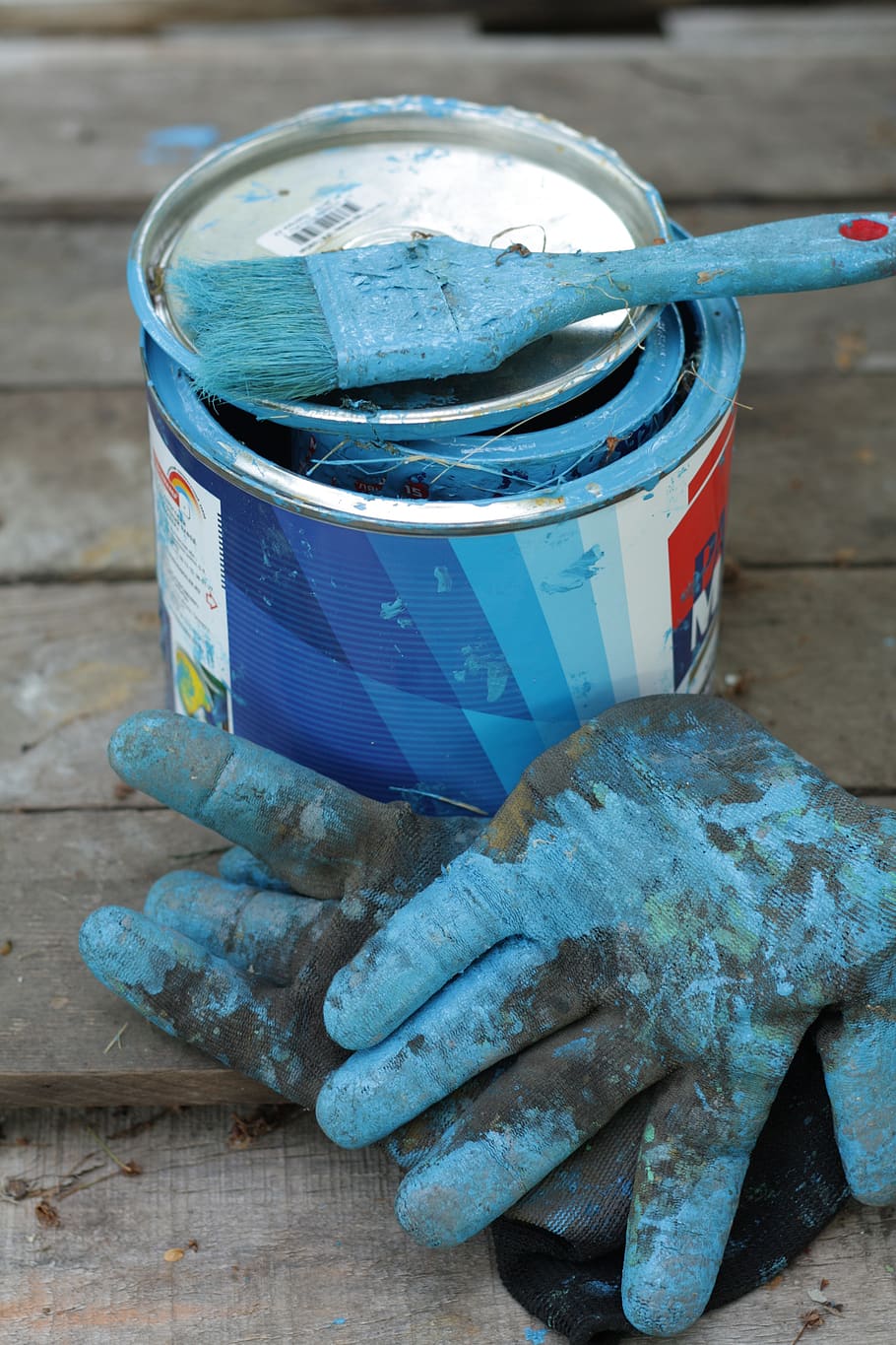 pintura, tinte, mancha, acuarela, azul, índigo, pincel, color, manos sucias, contenedor