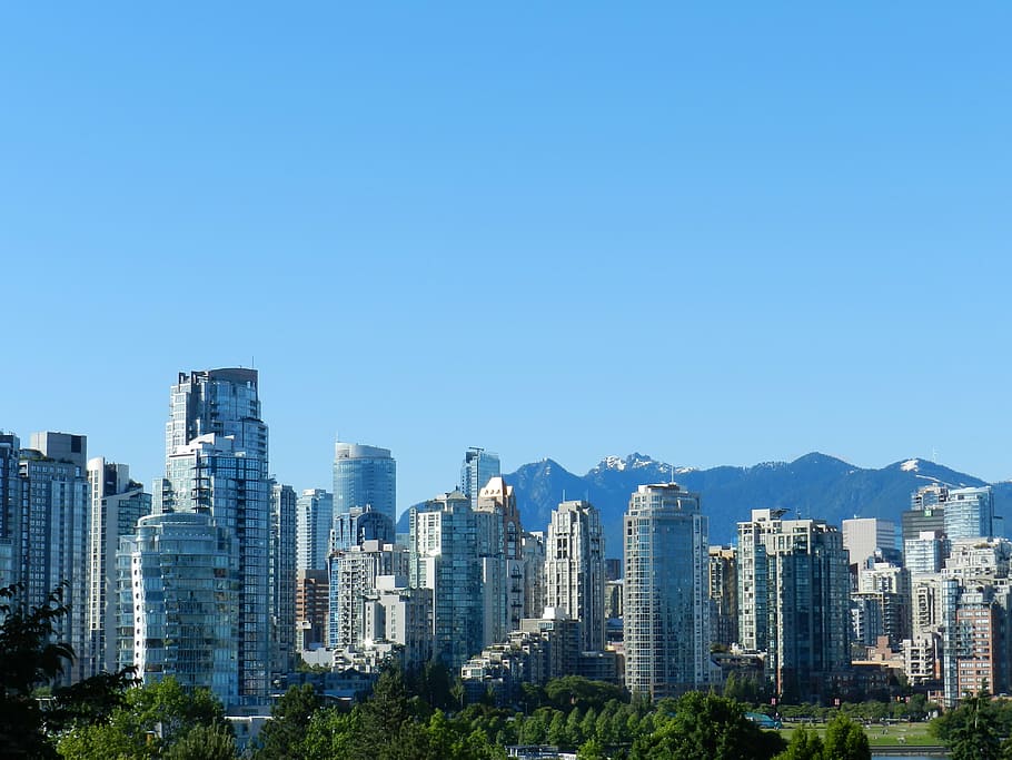 white, buildings, daytime, vancouver, british columbia, canada, city, skyscrapers, metropolis, crowded