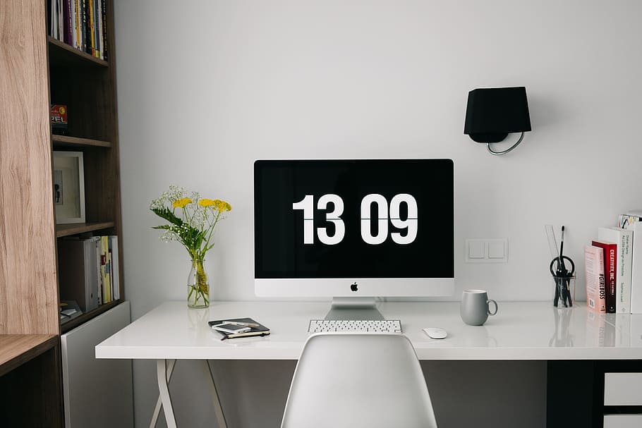 plata imac, mostrando, 13 09, hogar, oficina, espacio de trabajo, escritorio, diseño, creativo, lancer