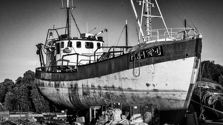 Ship, Dry Dock, rusty, black And White, nautical Vessel, old, obsolete, antique, old-fashioned, history