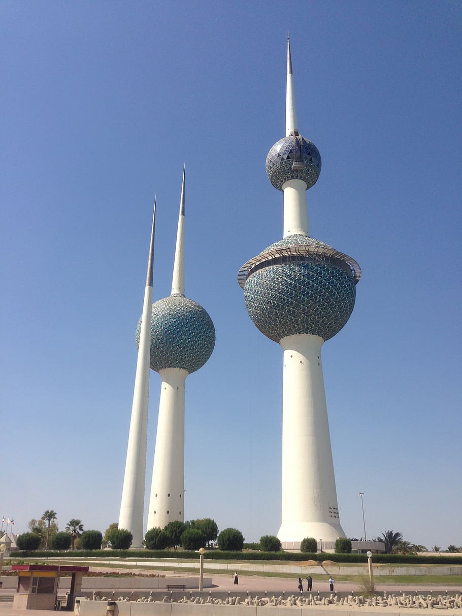 kuwait, towers, arabia, gulf, architecture, sky, built structure, tower, clear sky, tall - high