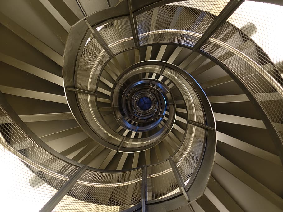 escalera gris, escalera de caracol, espiral, metal, geometría, escaleras, emergencia, edificio, innsbruck, torre de la ciudad