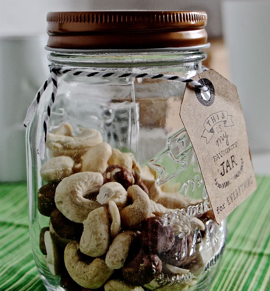 box, glass, jar, nuts, dried fruit, container, store, storage, loop, küchendeko