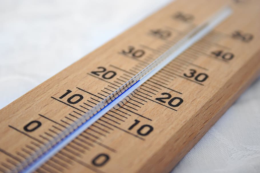 termómetro de madera marrón, regla, centígrado, calibre, vidrio, calor, indicador, instrumento, medida, escala