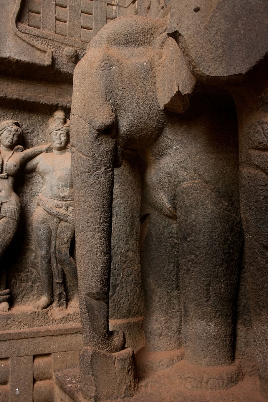 elephant, statue, karla caves, carved stone, india, sculpture, architecture, representation, human representation, craft