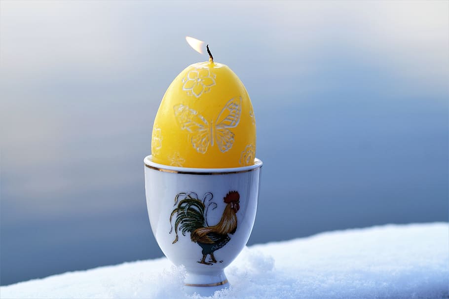 easter, egg, eggs, easter eggs, candle, holiday, snow, burning, yellow, the tradition of