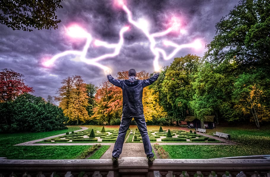 lightning thief, man, power, electricity, strong man, healthy, athlete, strength, lightning, hdr
