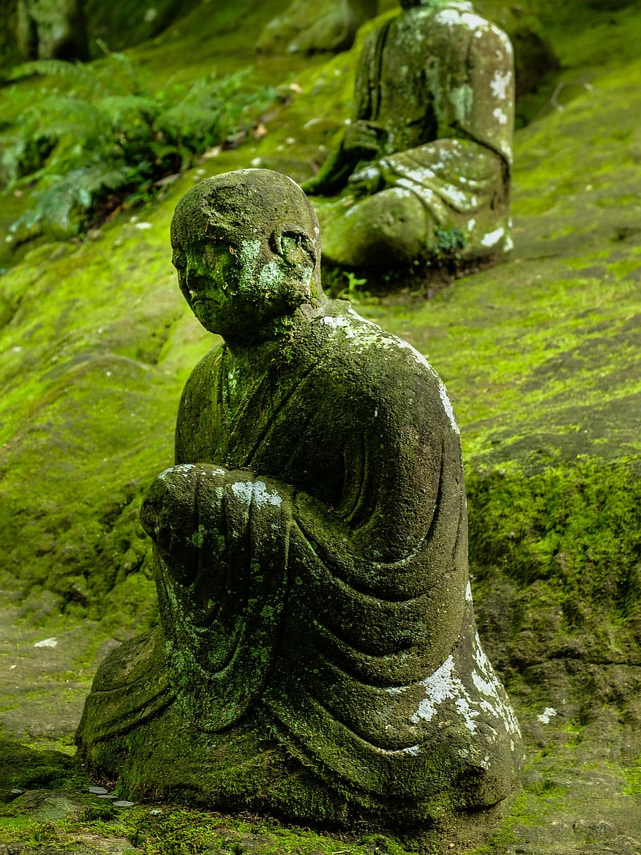 sitting, monk statue, algae, daytime, buddha statue, buddha, japan, buddhism, five hundred, miyamoto musashi