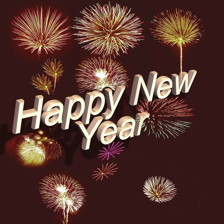 happy, new, year text, fireworks, font, lettering, happy new year, new year's day, turn of the year, new year's eve