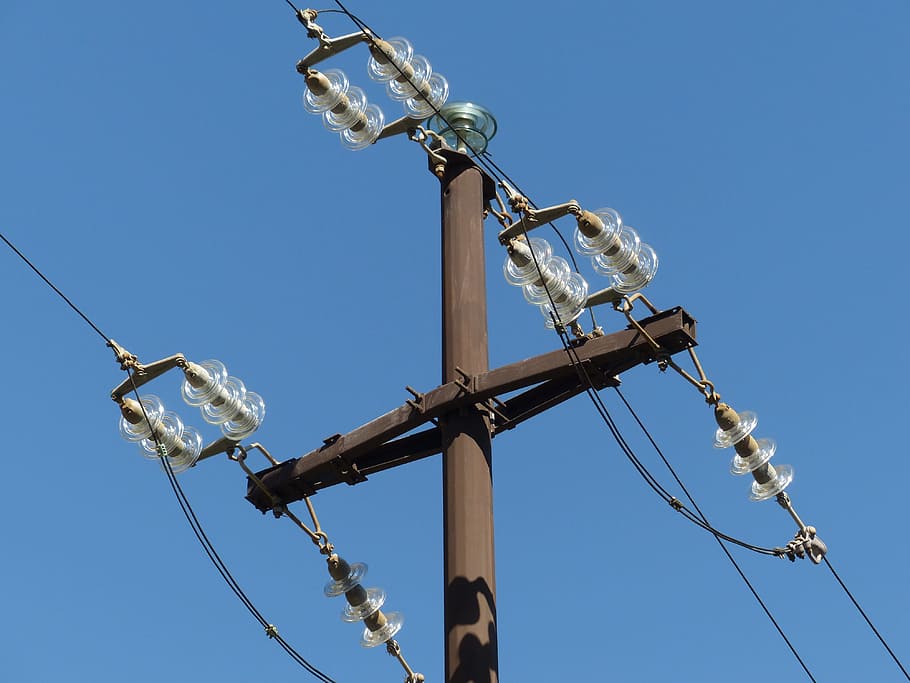 insulators, overhead line, Insulators, Overhead Line, strommast, electrical overhead power line, electricity, current, energy, blue, communication