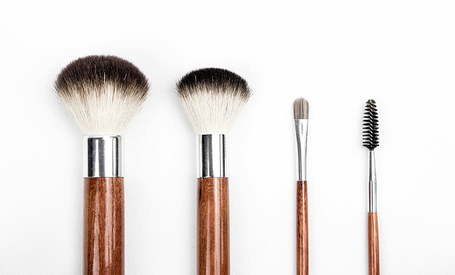 four, assorted, make-up brushes, brush, make, white, beauty, make up, studio shot, close-up