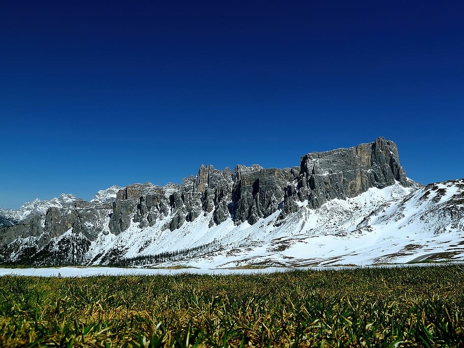 foto pemandangan, hijau, bidang rumput, gunung batu, Italia, dolomit, musim panas, matahari, gunung, cima ambrizzola