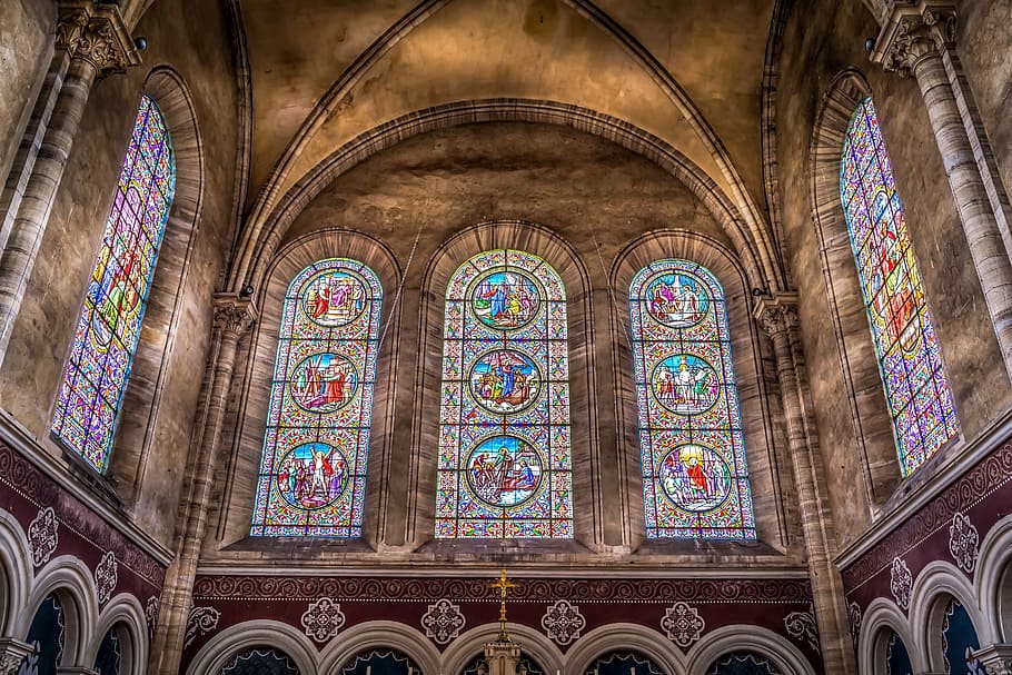 stained, glass, window, pattern, colorful, mosaic, decoration, interior, church, transparent