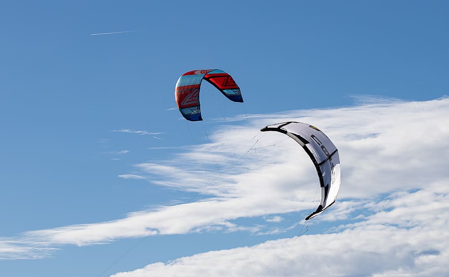 kite, kite surfing, water sports, surf, kiteboarding, kitesurfing, sport, sky, flying, mid-air