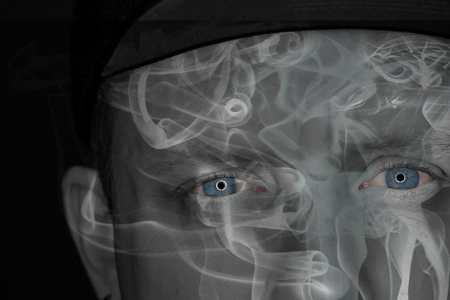eyes, smoke, man, fantasy, mood, face, human body part, headshot, portrait, eye