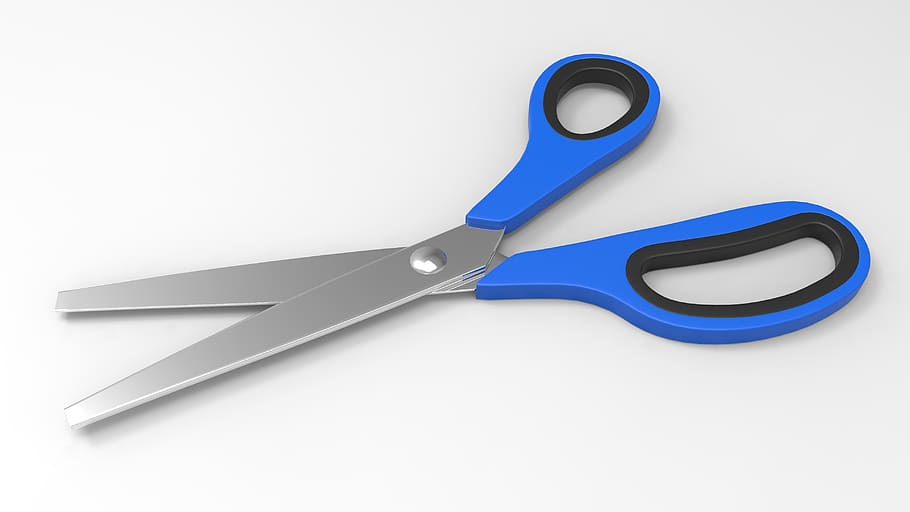 scissors, cut, court, school, tool, blue, office, work tool, studio shot, white background