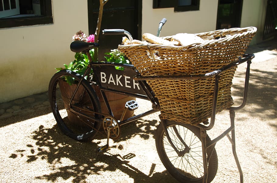 Vintage, Delivery Bike, Bicycle, Wheel, bicycle, wheel, vehicle, bike, basket, grocer, baker