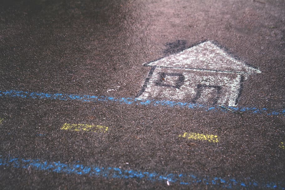 white, house crayon, drawing, art, chalk, house, street, backgrounds, day, outdoors