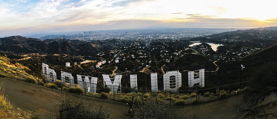 探している, ロサンゼルス, カリフォルニア州, ハリウッド, 下へ見ている, 市, 都市の景観, 写真, 風景, 見落とす