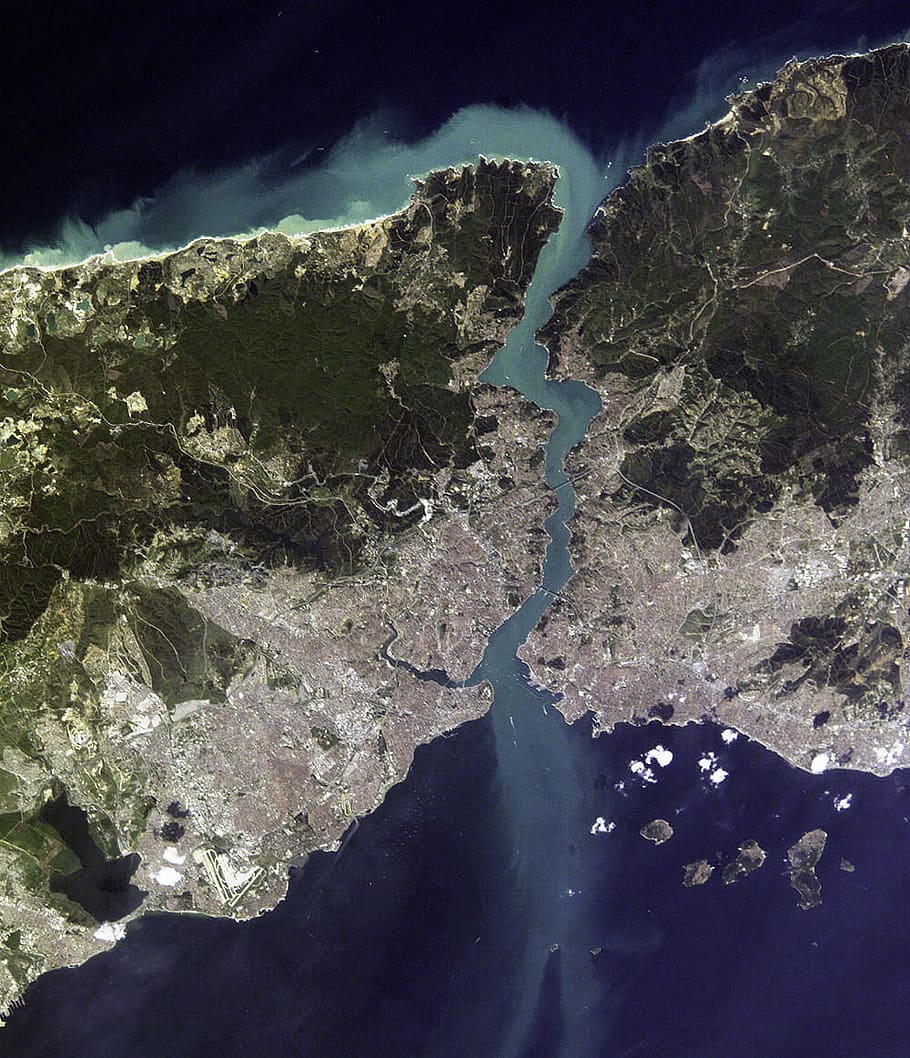 tampilan satelit, Satelit, pemandangan, Istanbul, selat Bosphorus, Turki, bosphorus lurus, foto, geografi, domain publik