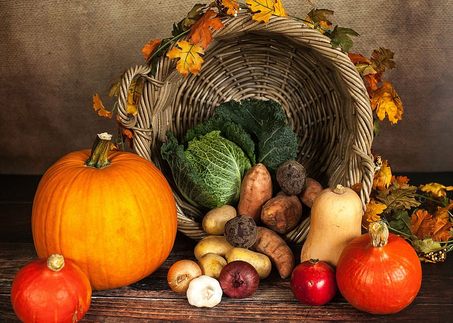 berbagai sayuran, labu, sayuran, musim gugur, oktober, keranjang, savoy, kentang, ubi, bawang merah
