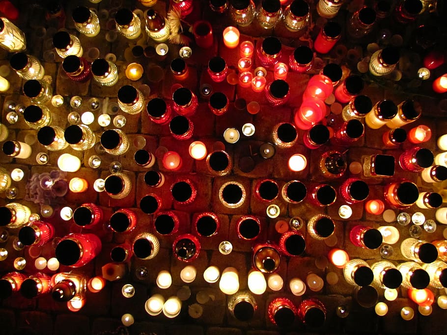 day of the dead, candles, graves, lights, backgrounds, abstract, night, illuminated, decoration, red