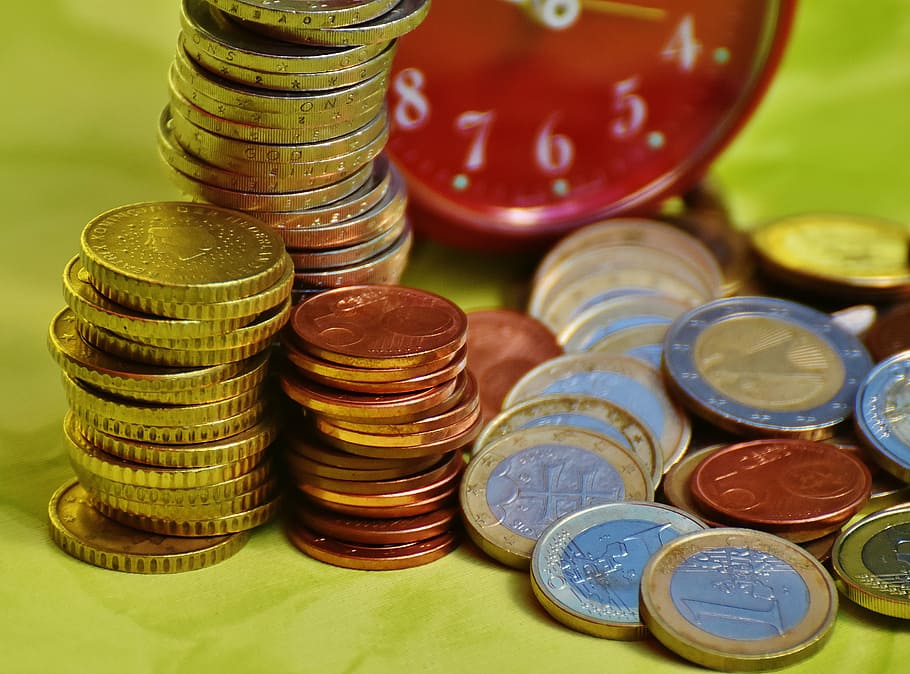 time is money, coins, currency, euro, cash and cash equivalents, reserve, finance, merit, money, reserves