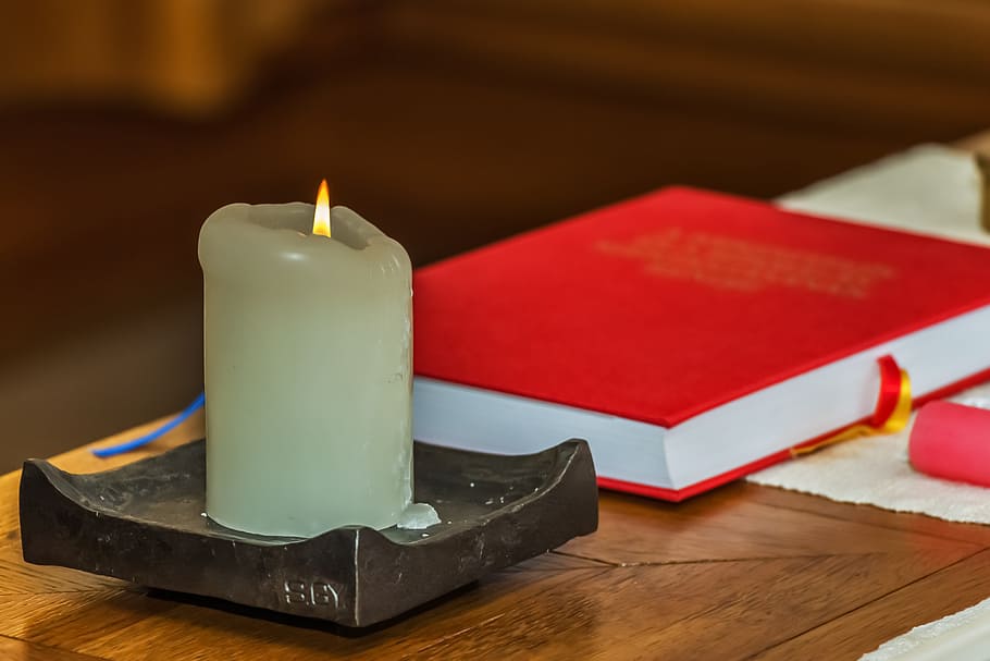 blue, candle pillar, red, book, blue candle, pillar, red book, candle, light, flame