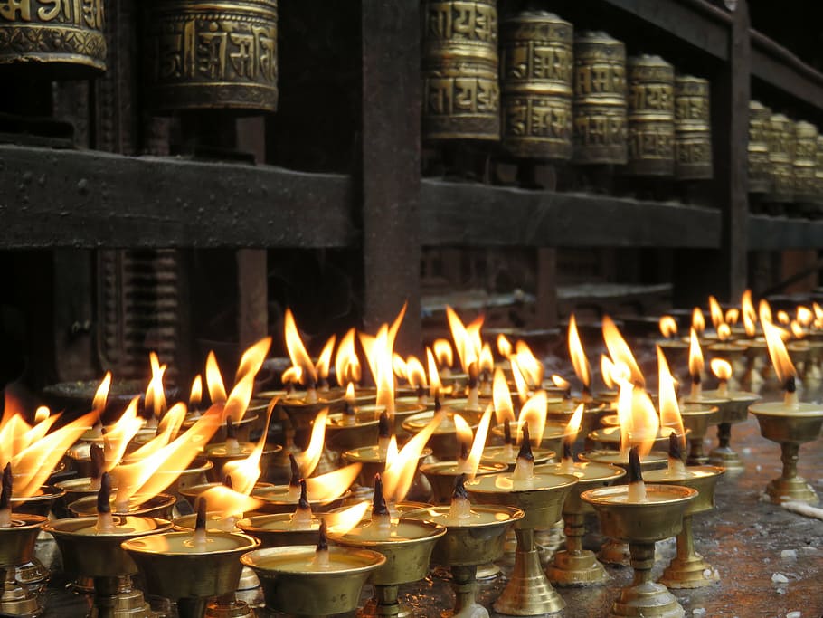 candelabro, velas, ofrenda, templo, religioso, tradicional, asia, buda, oración, budismo