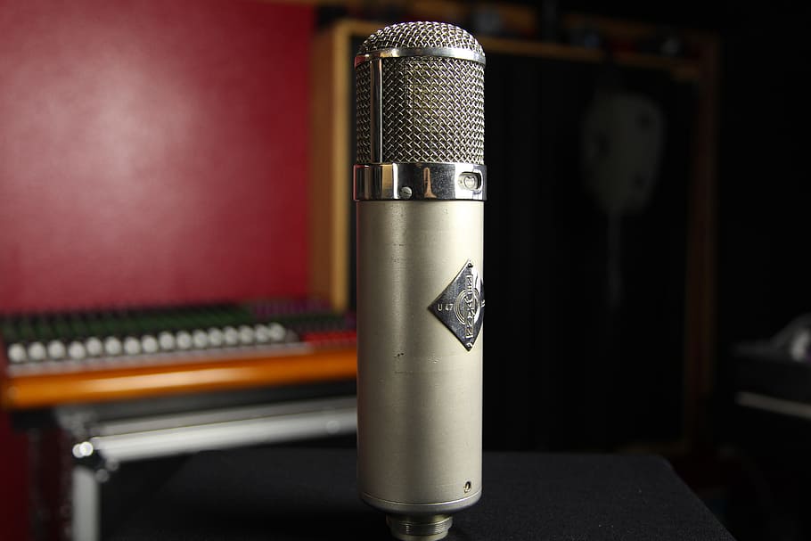 silver condenser microphone, microphone, blue, kiwi, studio, equipment, record, audio, mic, sound