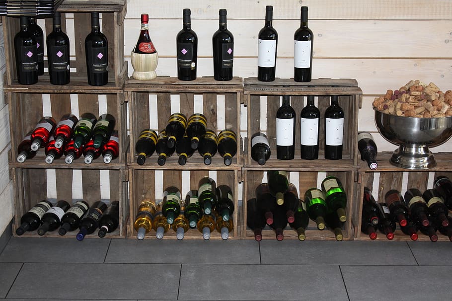 wine rack, wine bottles, weindeko, shelf, wine, bottles, wine bottle range, gastronomy, beverages, dusty