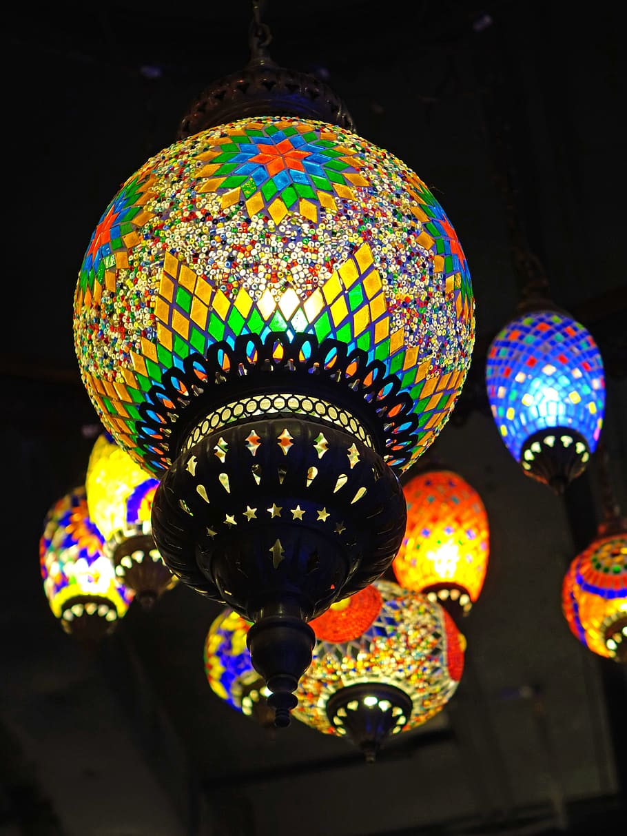 hitam, bernoda, lampu kaca, lentera, Maroko, pencahayaan, cerah, dekorasi, desain, putih
