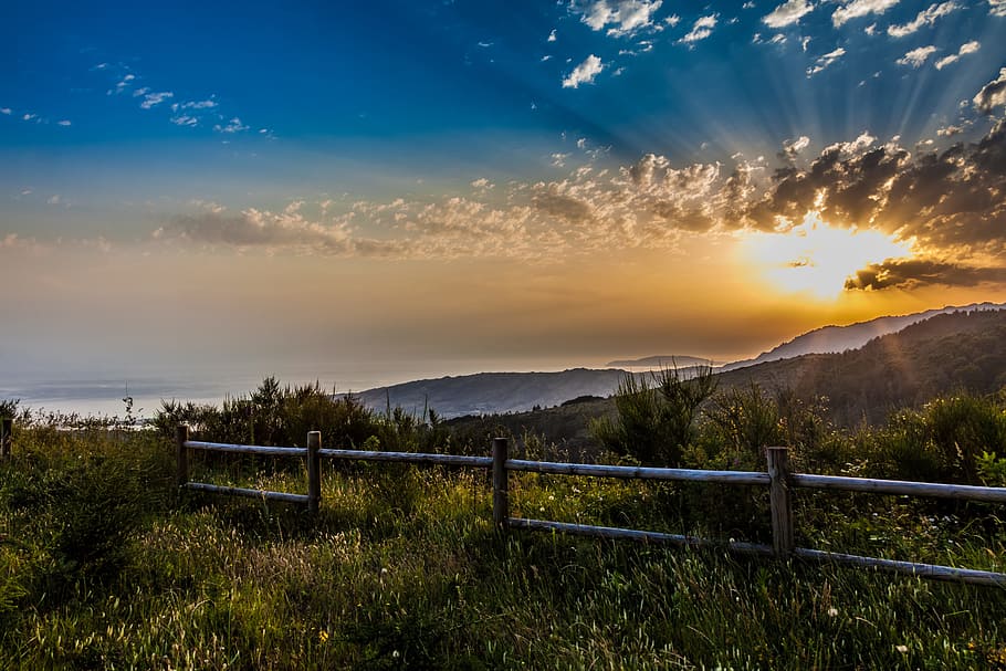 brown wooden fence, Galicia, atardecer, naturaleza, paisaje, cielo, sunset, cloud - sky, scenics, nature