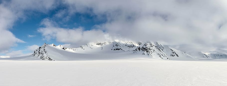 山, 覆われた, 雪, 白, 雲, 昼間, 北極圏, スピッツベルゲン, 風景, 極地